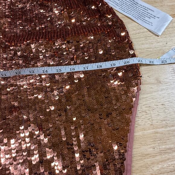 Mac Duggal NWT One Sleeve Fully Sequined High Slit Maxi Dress Copper Size 6 - Picture 8 of 10